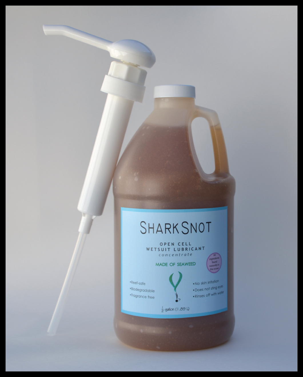 Shark Snot half gallon pump open cell wetsuit lube lubricant freedive spearfish freediving spearfishing biodegradable eco-friendly seaweed based natural